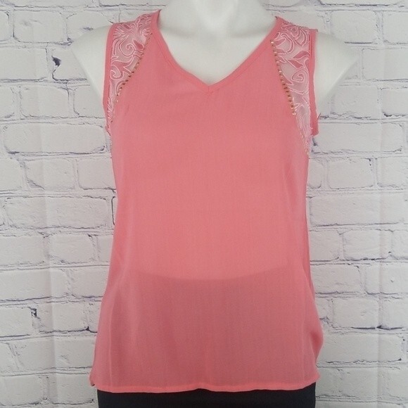 Julia coral top with gold studded trim. Size m/l - Picture 1 of 7